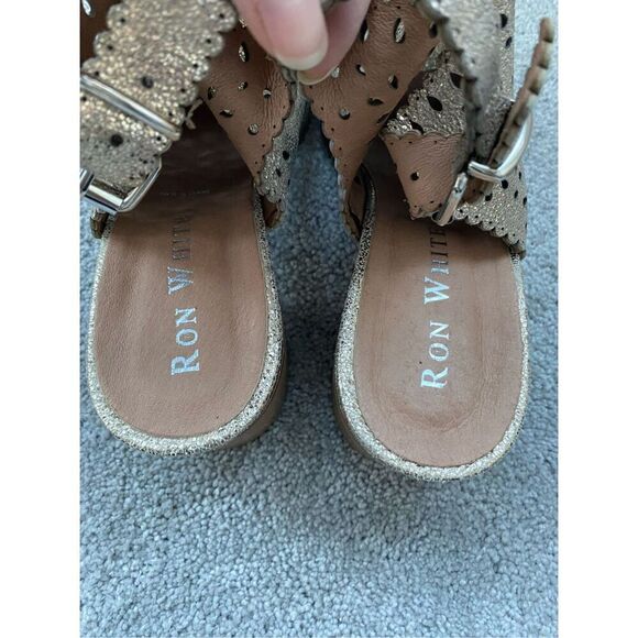 NEW Ron White "Dora" Laser Cut Nubuck Leather Adjustable Buckle Peep Toe Sandals - Picture 7 of 8